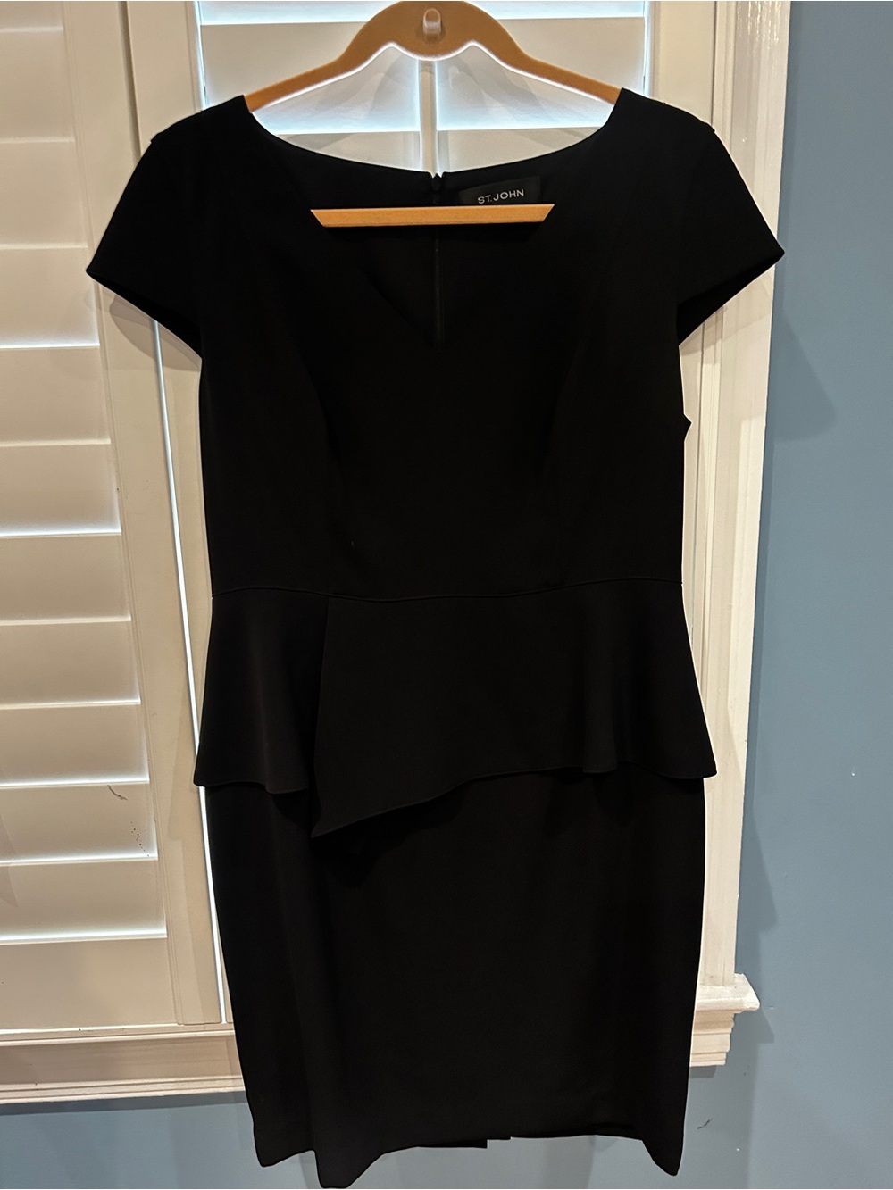 St. John Black Peplum Dress with Cap Sleeves